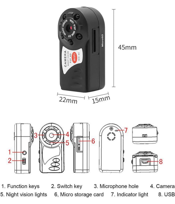 Spy Cam Q7 Hd Wifi Spia Microspia Microcamera Mini Dv Usb Foto Video Android Ios         