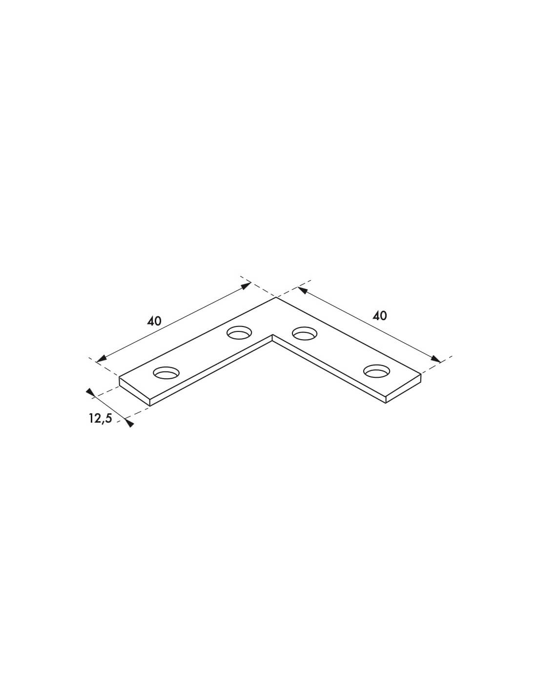 Piastra squadra angolare 40x40x12,5mm, acciaio zincato - THIRARD