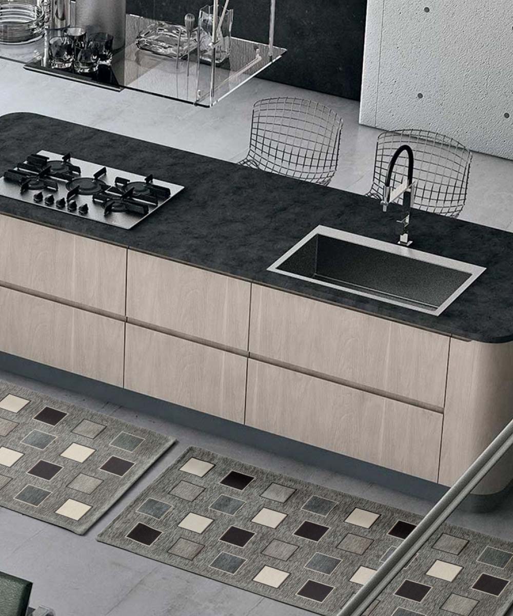 Tappeto moderno SQUARE GRIGIO geometrico a quadri, passatoia cucina multiuso lavabile in lavatrice e anti-scivolo cm.55x240