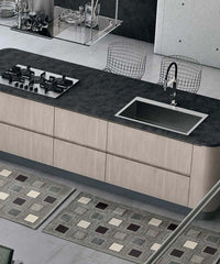Tappeto moderno SQUARE GRIGIO geometrico a quadri, passatoia cucina multiuso lavabile in lavatrice e anti-scivolo cm.55x280