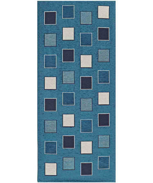 Tappeto moderno SQUARE BLU JEANS geometrico a quadri, passatoia cucina multiuso lavabile in lavatrice e anti-scivolo cm.55x140