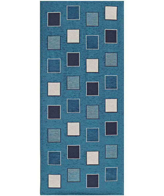 Tappeto moderno SQUARE BLU JEANS geometrico a quadri, passatoia cucina multiuso lavabile in lavatrice e anti-scivolo cm.55x280