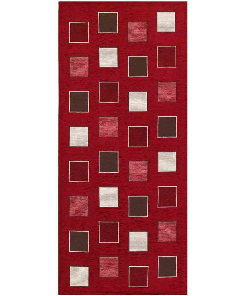 Tappeto moderno SQUARE ROSSO geometrico a quadri, passatoia cucina multiuso lavabile in lavatrice e anti-scivolo cm.55x115