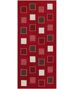 Tappeto moderno SQUARE ROSSO geometrico a quadri, passatoia cucina multiuso lavabile in lavatrice e anti-scivolo cm.55x115