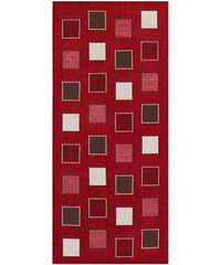 Tappeto moderno SQUARE ROSSO geometrico a quadri, passatoia cucina multiuso lavabile in lavatrice e anti-scivolo cm.55x280