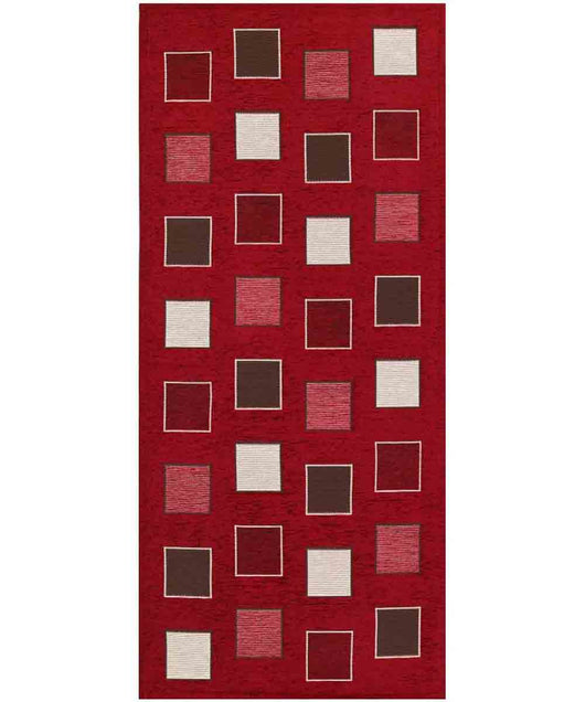 Tappeto moderno SQUARE ROSSO geometrico a quadri, passatoia cucina multiuso lavabile in lavatrice e anti-scivolo cm.55x140