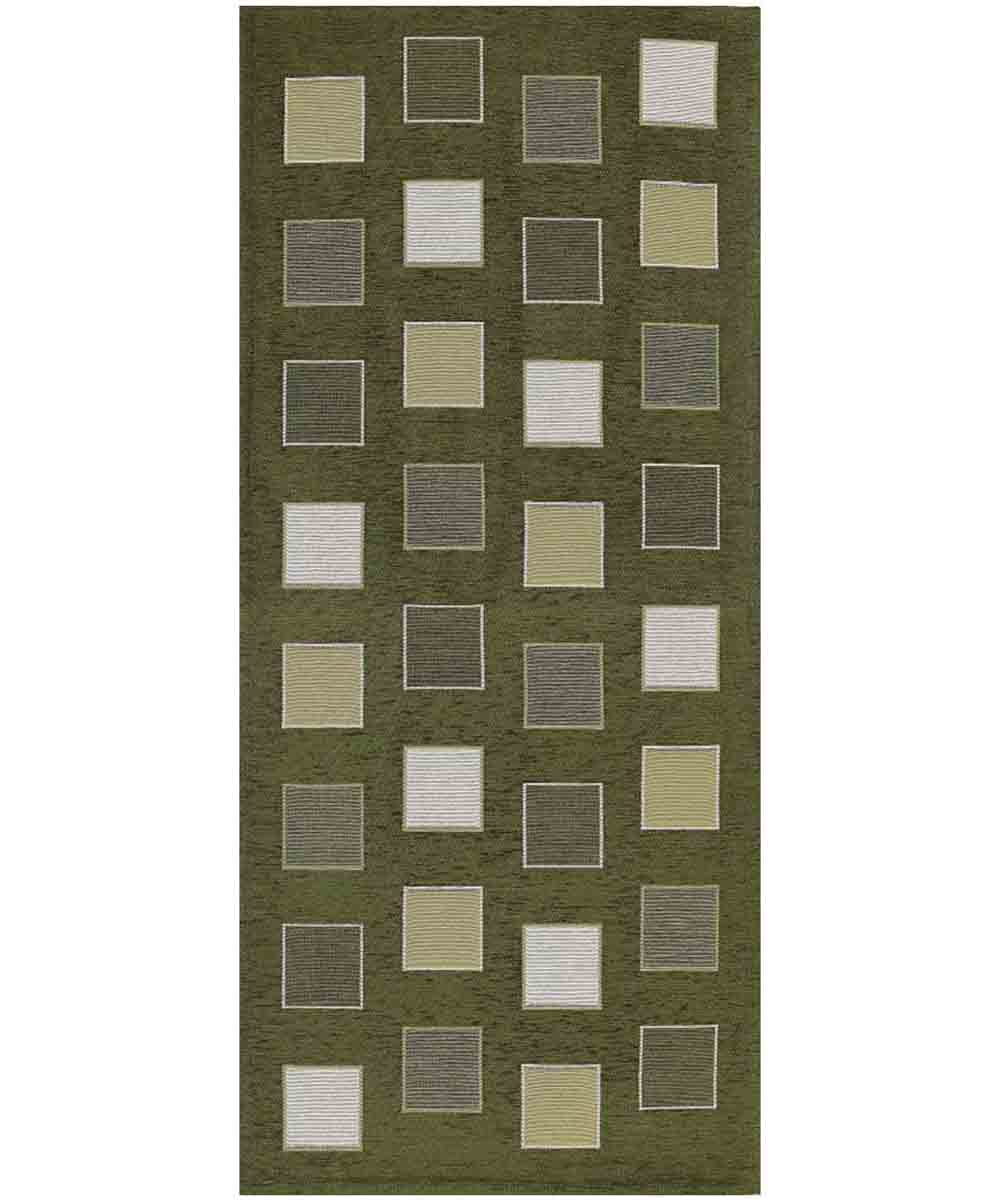 Tappeto moderno SQUARE VERDE geometrico a quadri, passatoia cucina multiuso lavabile in lavatrice e anti-scivolo cm.55x140