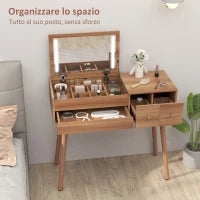 Tavolo da Trucco con Specchio a Luci LED e Spazio Contenitore in Legno, 100x40x87 cm