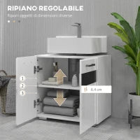 kleankin Mobile Sottolavabo in MDF con Armadietto a 2 Livelli con Ripiano Regolabile, 60x36.5x56 cm, Bianco