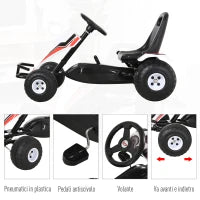 Go-Kart a Pedali Bianco per Bambini 3-6 Anni con Sedile Regolabile, Ruote in Plastica, Freno a Mano e Cambio