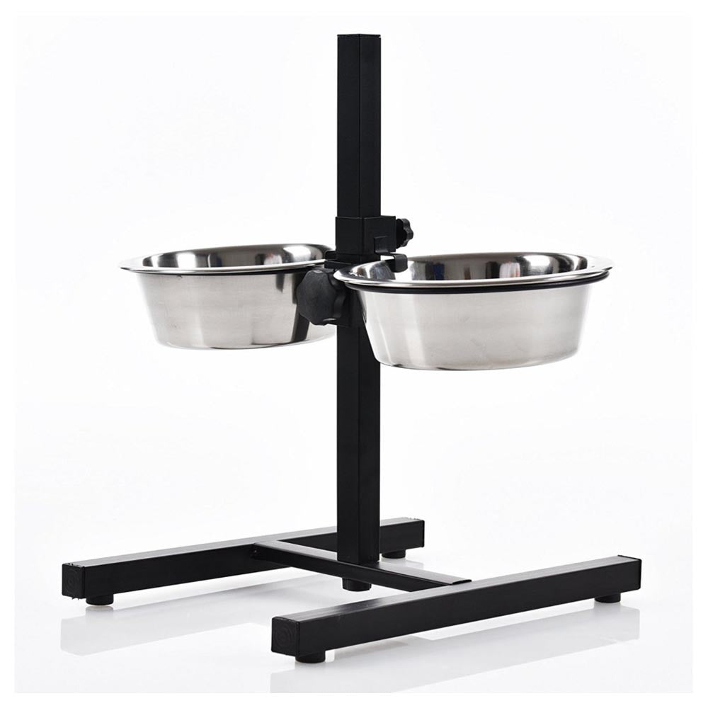 Multipack da 2 pz pouf per cani zebrato, supporto alzaciotole con ciotole medium