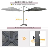 Ombrellone da Giardino Decentrato 3x2.5 m Girevole a 360° con Angolazione Regolabile, Grigio