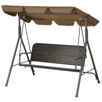 Dondolo da Giardino 3 Posti con Tettuccio Regolabile in Rattan PE e Acciaio, 167x112x153cm