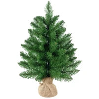 Albero di Natale Mini 60cm con 70 Rami Folti e Aghi Realistici in PVC, Base in Cemento e Iuta