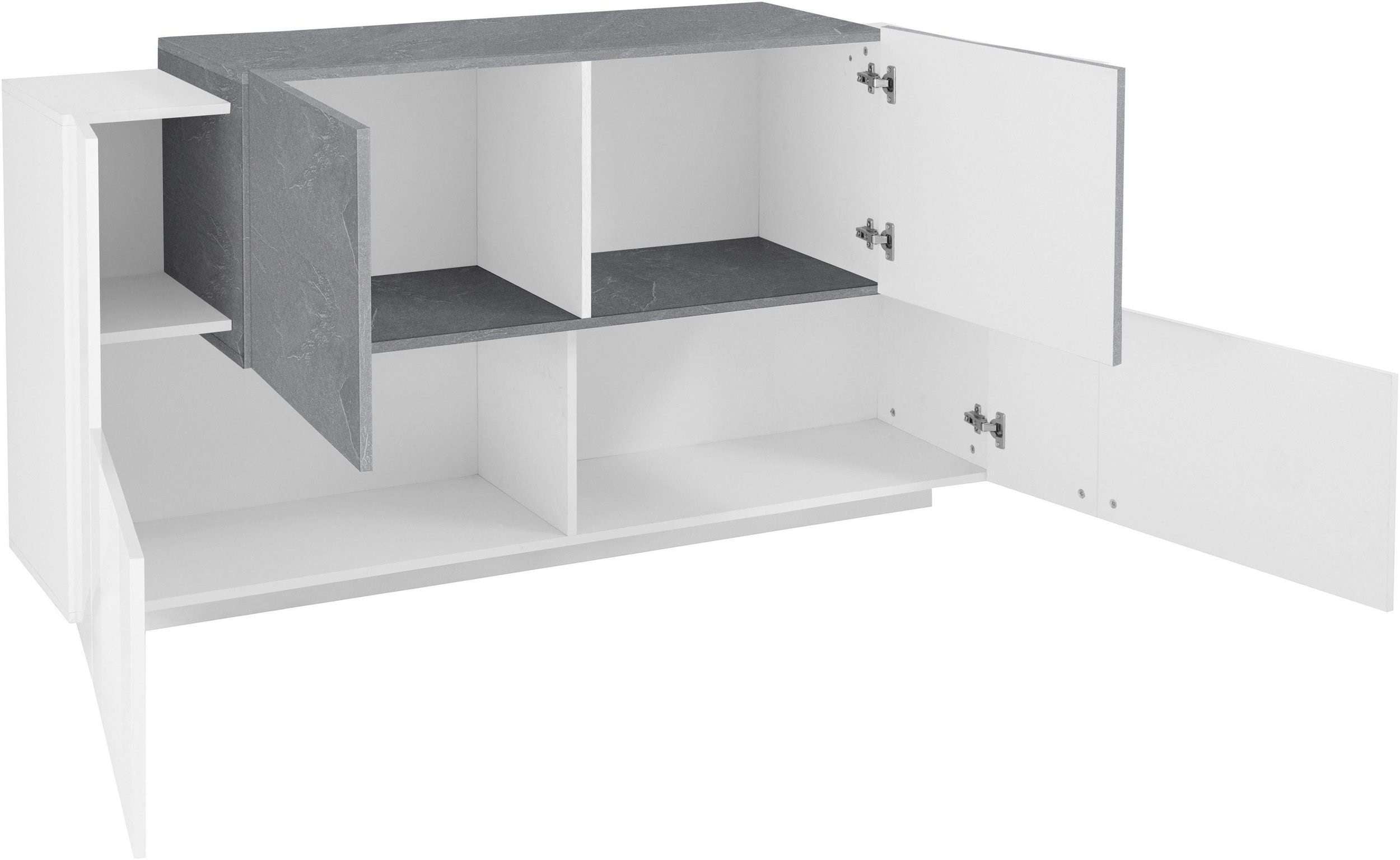 Mobile New Coro L 160 x H 86 x P 45 cm bianco lucido e grigio cemento