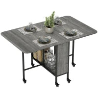 Tavolo da Pranzo Pieghevole per 6 Persone max con Ripiano, in Legno e Metallo, 130x80x74 cm, Grigio