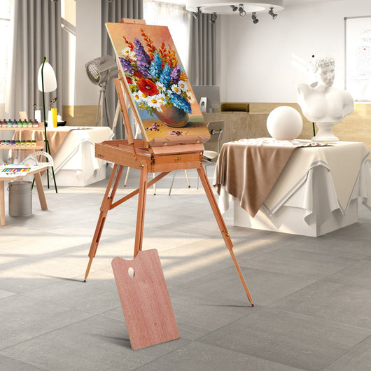 Cavalletto regolabile treppiede con cassetto in legno di faggio, Cavalletto per pittura per bambini e adulti-Cavalletti e lavagne bambini