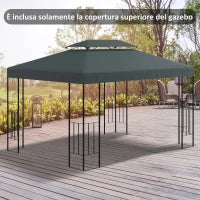 Copertura per Gazebo 4x3 m a 2 Livelli in Poliestere con Cinghie e 10 Fori di Drenaggio, Grigio Antracite