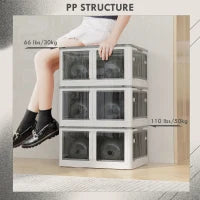 Contenitore in Plastica con Coperchio Impilabile e Pieghevole, 5 Aperture con Blocchi, 4 Ruote, 60x42x34 cm, Bianco