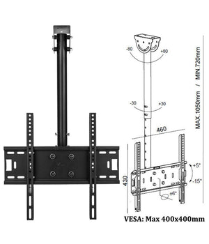 Staffa Porta Tv Monitor Da 37" A 55" Supporto Parete Soffitto 360° Fino 50kg         