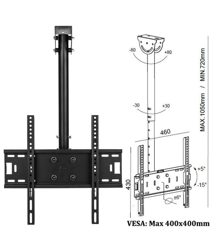 Staffa Porta Tv Monitor Da 37" A 55" Supporto Parete Soffitto 360° Fino 50kg         