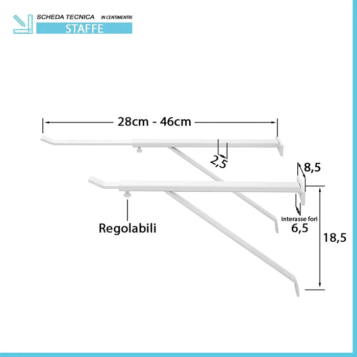Coppia staffe per pilozzo sospeso regolabili 28-46 cm in acciaio