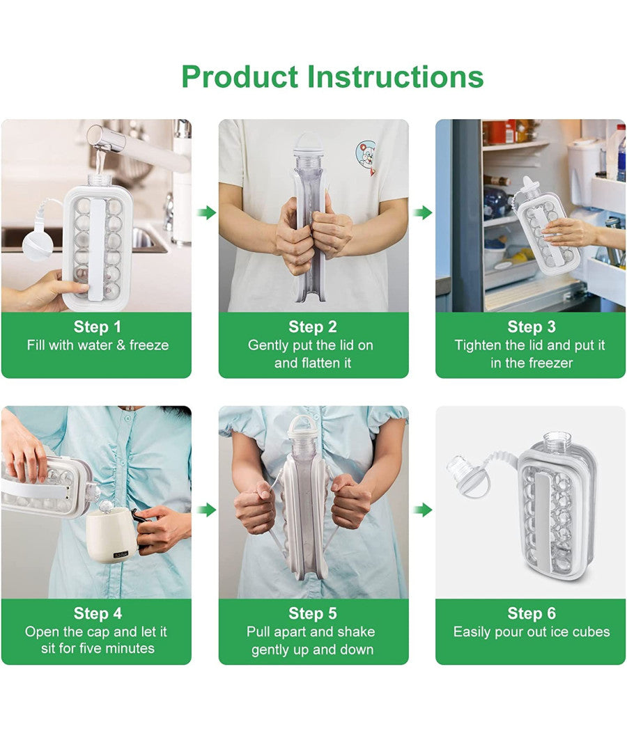 Stampo Forma Per 17 Cubetti Di Ghiaccio Portatile Bottiglia Termica Bibite 2in1         