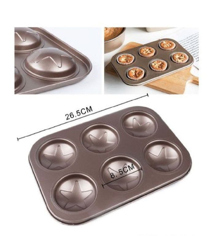 Stampo Teglia Vassoio Antiaderente 6 Muffin Cupcake Dolci Budino A Stelle 98653         