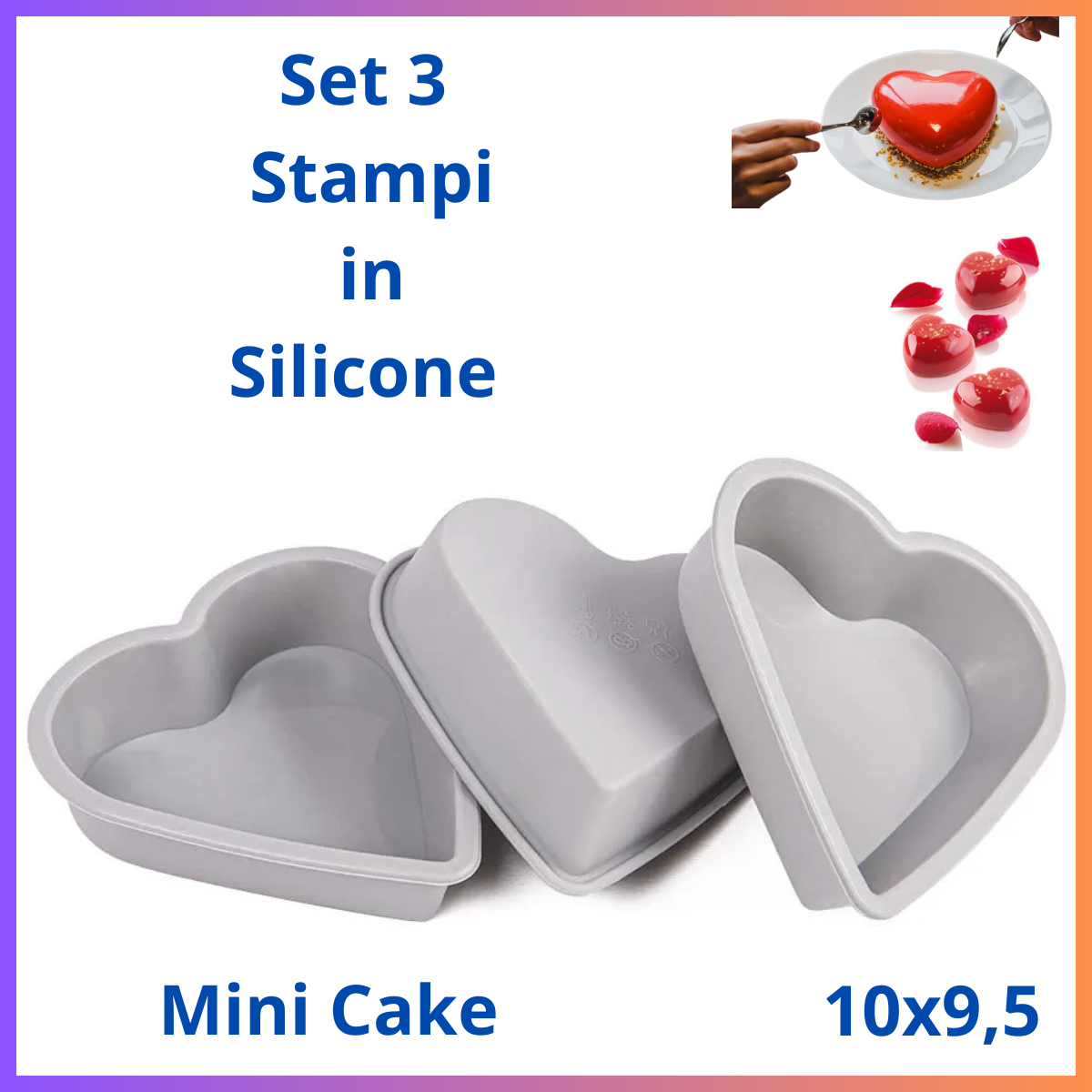Stampi in silicone per dolci set 3 stampo cuore attrezzi pasticceria mini cake
