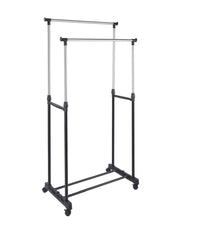 Stand Appendiabiti Allungabile In Acciaio Telescopico Ruote Doppio L80xh95-170cm         