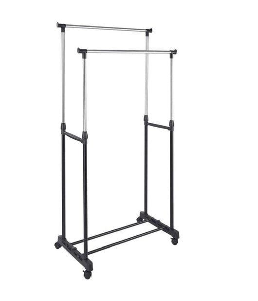 Stand Appendiabiti Allungabile In Acciaio Telescopico Ruote Doppio L80xh95-170cm         