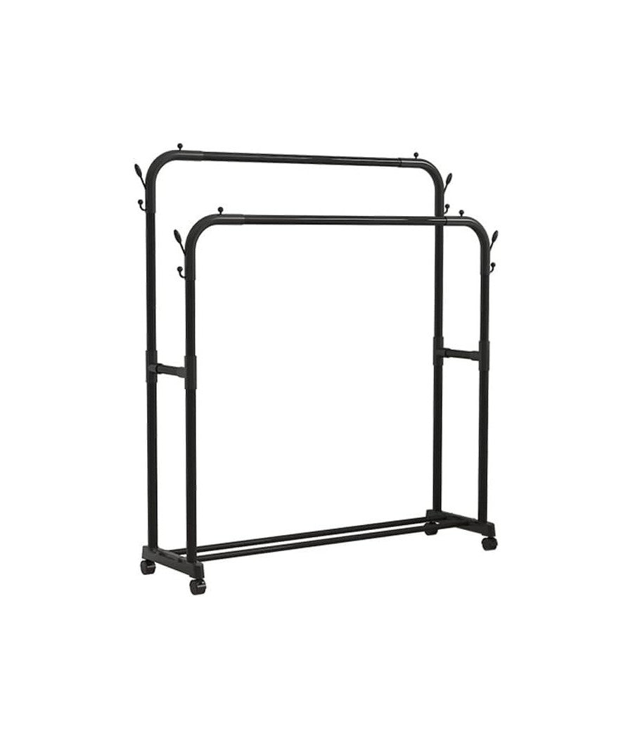 Stand Appendiabiti Attaccapanni Abiti Stender Barra Doppio Con Ruote Freno Nero         