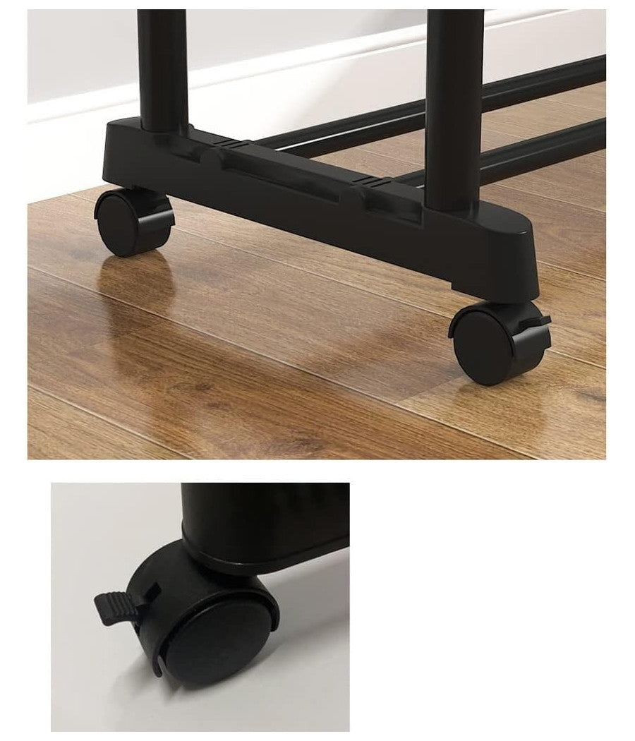 Stand Appendiabiti Attaccapanni Abiti Stender Barra Doppio Con Ruote Freno Nero         