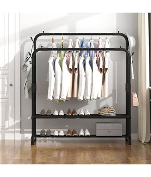 Stand Appendiabiti Attaccapanni Abiti Stender Barra Doppio Con Ruote Freno Nero         