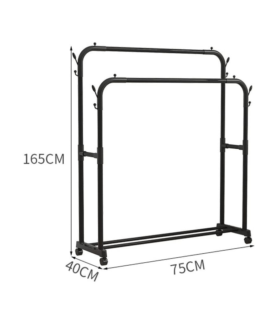 Stand Appendiabiti Attaccapanni Abiti Stender Barra Doppio Con Ruote Freno Nero         