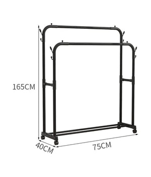 Stand Appendiabiti Attaccapanni Abiti Stender Barra Doppio Con Ruote Freno Nero         