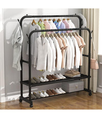 Stand Appendiabiti Attaccapanni Abiti Stender Barra Doppio Con Ruote Freno Nero         