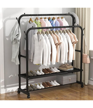 Stand Appendiabiti Attaccapanni Abiti Stender Barra Doppio Con Ruote Freno Nero         