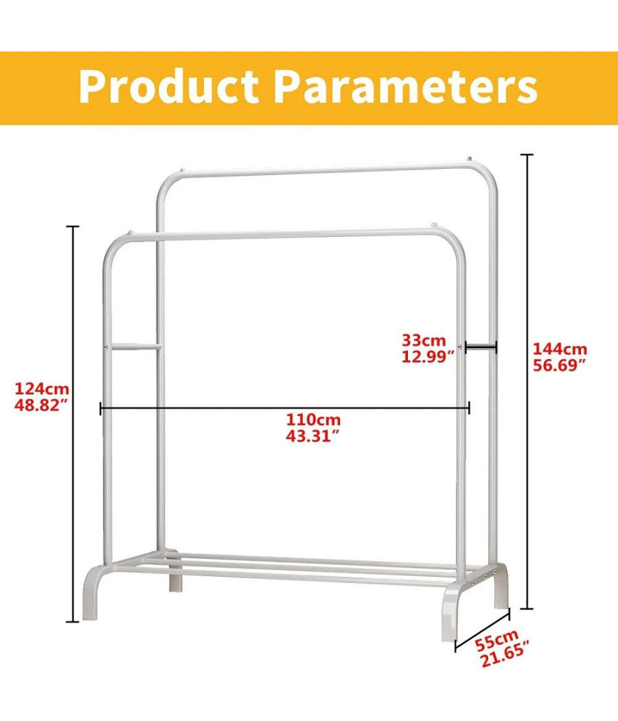 Stand Appendiabiti Da Terra Attaccapanni Abiti 150 X 110 X 57mm Doppio Tw608         