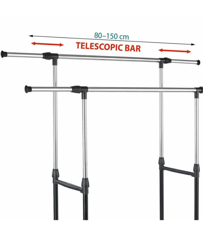 Stand Appendiabiti Da Terra Doppio Con Ruote Aste Telescopiche Regolabile Abiti         