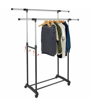 Stand Appendiabiti Da Terra Doppio Con Ruote Aste Telescopiche Regolabile Abiti         