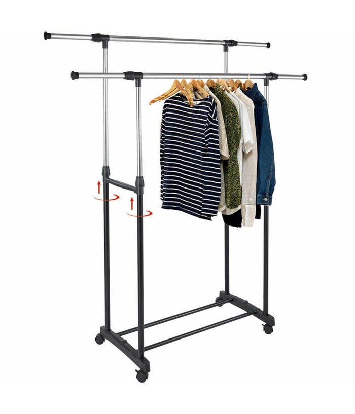 Stand Appendiabiti Da Terra Doppio Con Ruote Aste Telescopiche Regolabile Abiti         