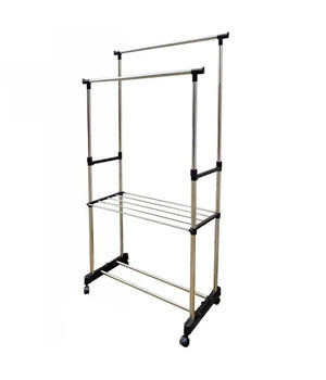 Stand Appendiabiti Doppio In Acciaio Con Ruote Aste Telescopiche Regolabile         