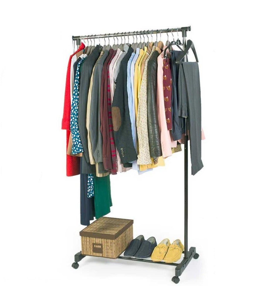 Stand Appendiabiti In Metallo Altezza Regolabile Con Ripiano Ruote Camera Letto         