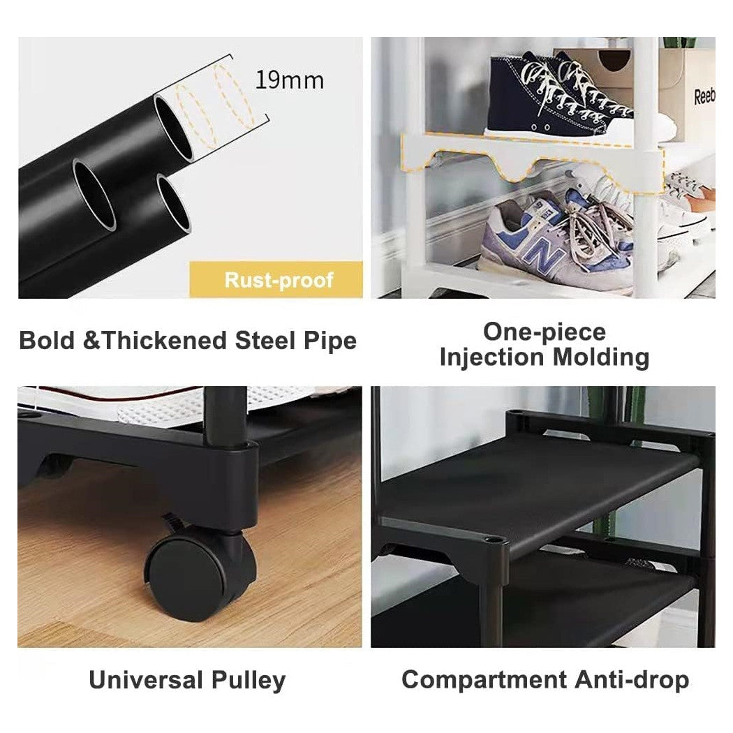 Trade Shop - Stand Appendiabiti In Metallo Con Ruote Attaccapanni Con Ripiani Asta 56x35x165cm  Nero       