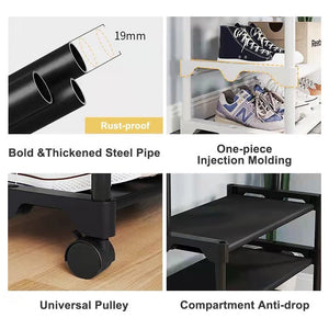 Trade Shop - Stand Appendiabiti In Metallo Con Ruote Attaccapanni Con Ripiani Asta 56x35x165cm  Nero       