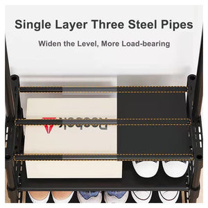 Trade Shop - Stand Appendiabiti In Metallo Con Ruote Attaccapanni Con Ripiani Asta 56x35x165cm  Nero       