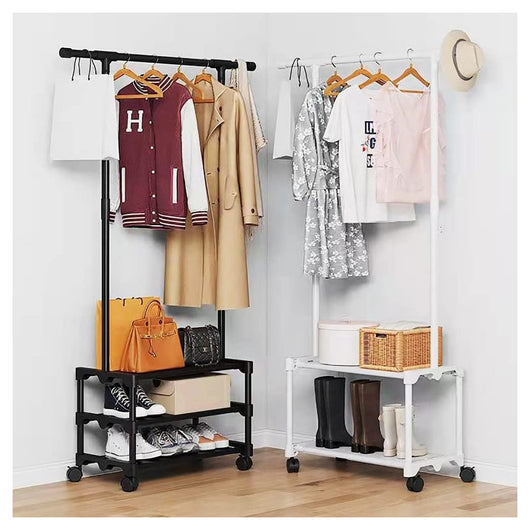 Trade Shop - Stand Appendiabiti In Metallo Con Ruote Attaccapanni Con Ripiani Asta 56x35x165cm         