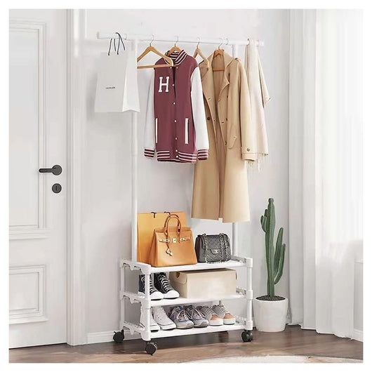 Trade Shop - Stand Appendiabiti In Metallo Con Ruote Attaccapanni Con Ripiani Asta 56x35x165cm         