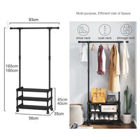 Trade Shop - Stand Appendiabiti In Metallo Con Ruote Attaccapanni Con Ripiani Asta 56x35x165cm  Nero       